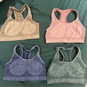 Seamless Racerback Sports Bras - Beige, Pink, Blue, Green (Set of 4)